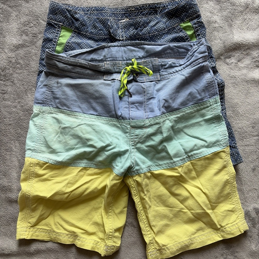 2 Pairs J. Crew Crewcuts Boys Sz 7-8 Drawstring Lined Swim Trunks Sea